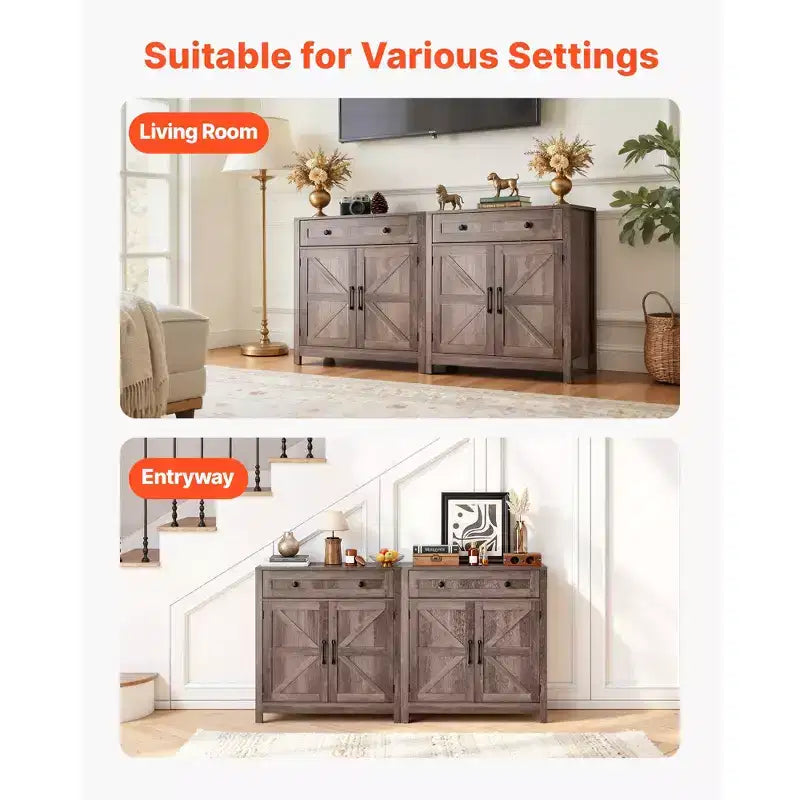 Mobile credenza da caffè da fattoria con cassetto e 2 ante a scorrimento, 75x37.5x80 cm, Grigio