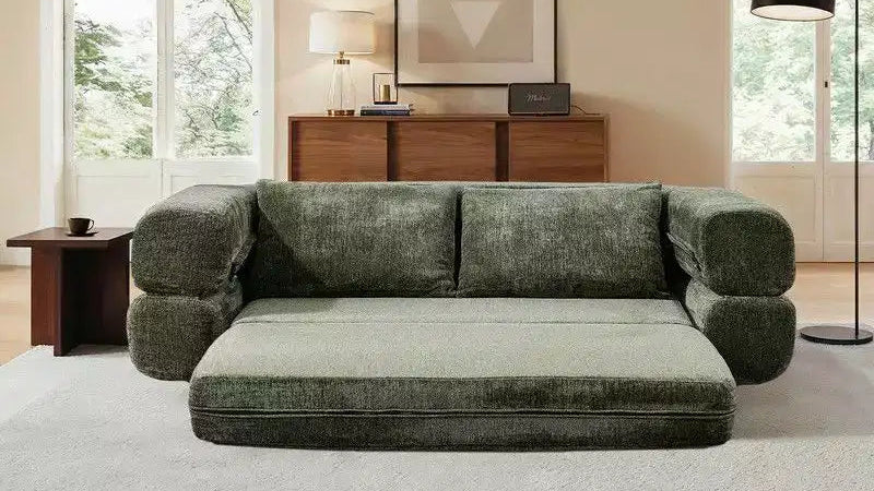 Modern Chenille Convertible Sofa Bed Queen Size Split Back Design