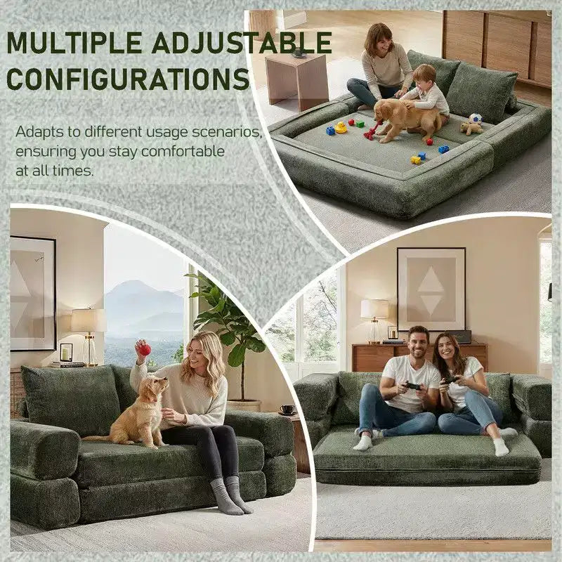 Divano Letto Convertibile Moderno in ciniglia Queen Size con Schienale Diviso