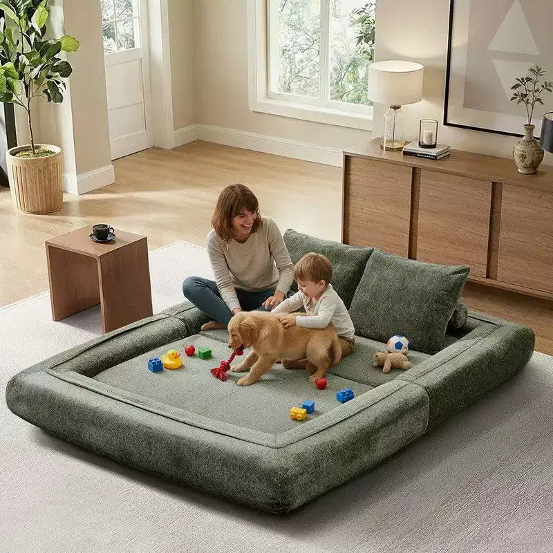 Divano Letto Convertibile Moderno in ciniglia Queen Size con Schienale Diviso