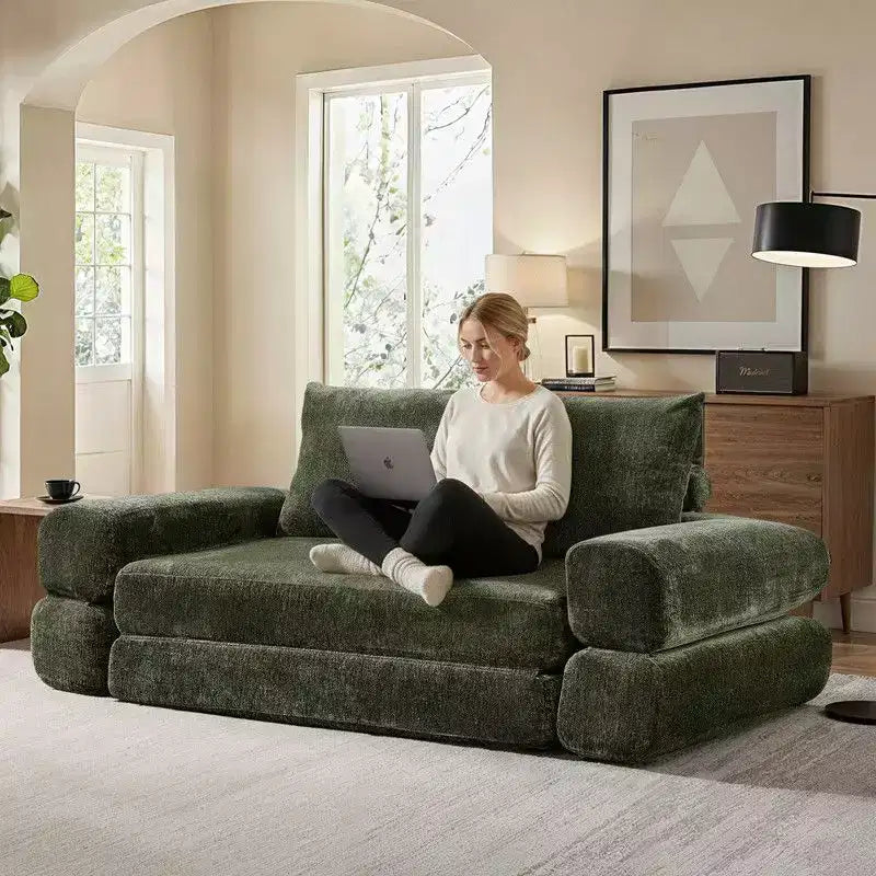 Divano Letto Convertibile Moderno in ciniglia Queen Size con Schienale Diviso