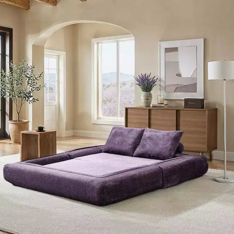 Divano Letto Convertibile Moderno in ciniglia Queen Size con Schienale Diviso