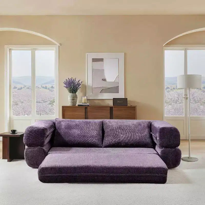 Divano Letto Convertibile Moderno in ciniglia Queen Size con Schienale Diviso