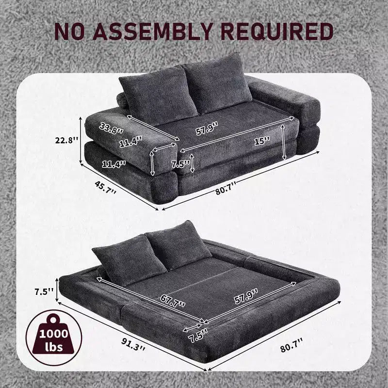 Divano Letto Convertibile Moderno in ciniglia Queen Size con Schienale Diviso