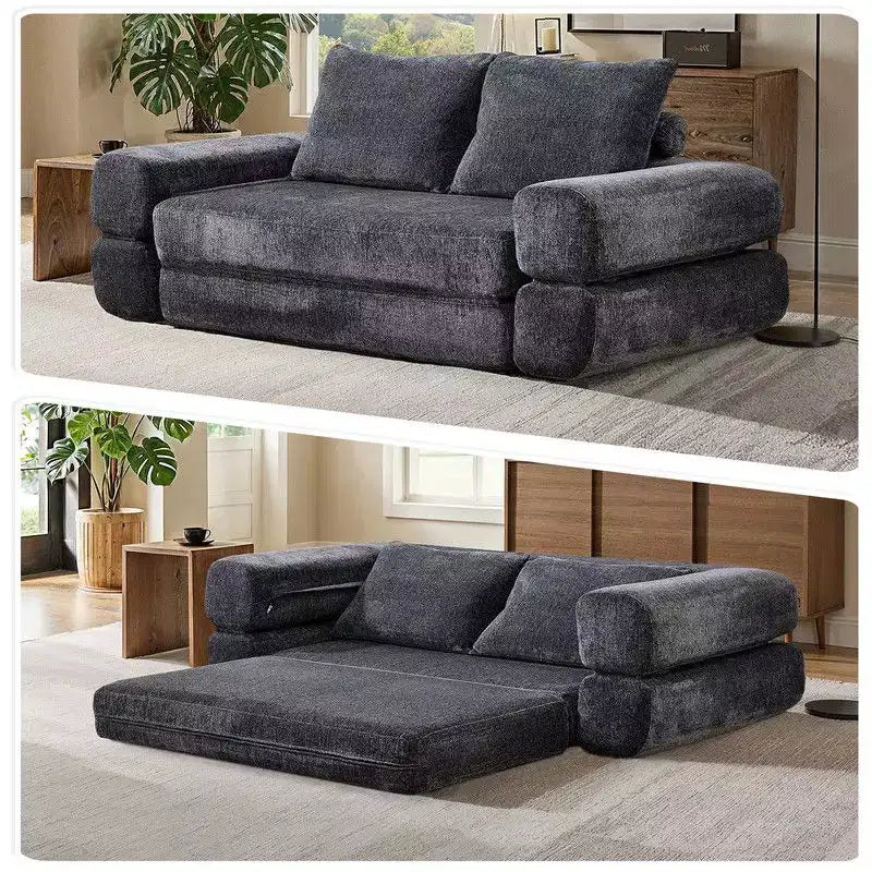 Divano Letto Convertibile Moderno in ciniglia Queen Size con Schienale Diviso