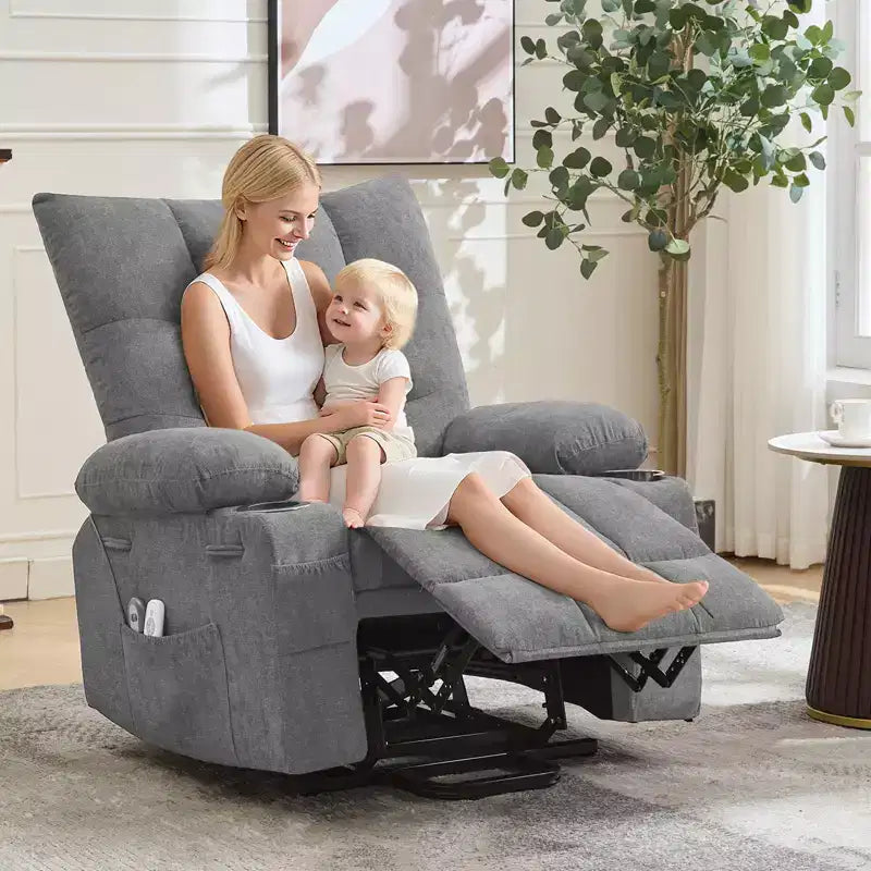 Poltrona reclinabile Power Lift, poltrona reclinabile elettrica massaggiante e riscaldante con funzione alzata assistita a 45°, con morbida imbottitura, tasca laterale e portabicchieri