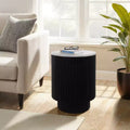 Side Table with Fluted Black Base and White Marble Top - Modern Accent Piece for Small Spaces and Home Decor