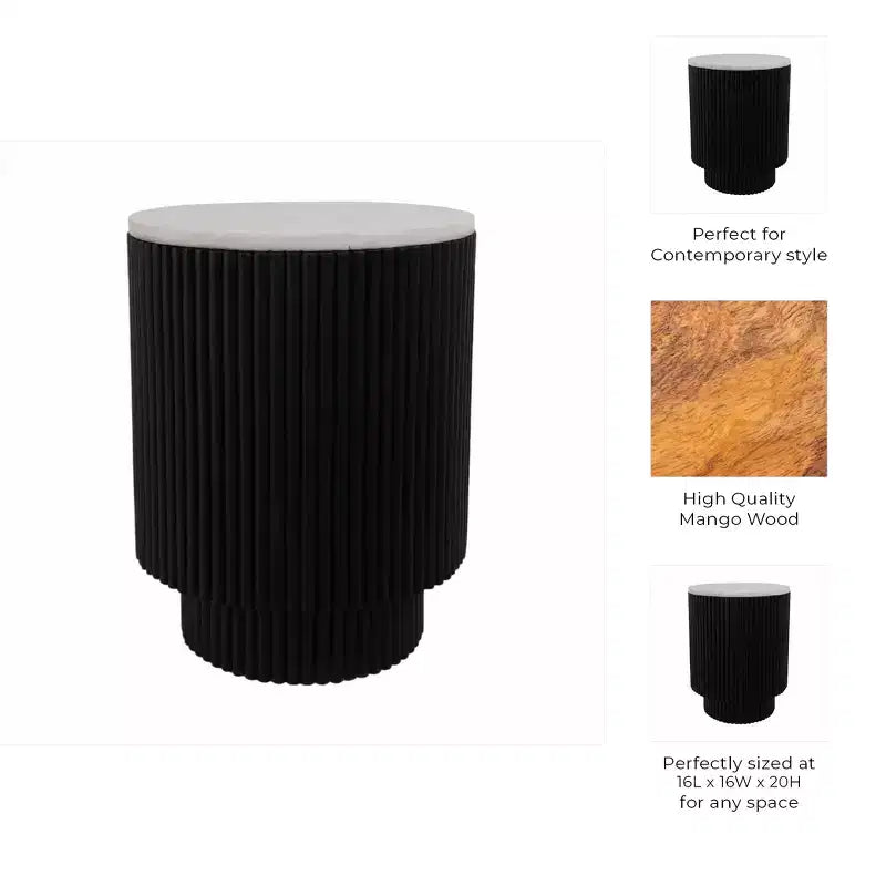 Tavolino con Base Svasata Nera e Piano in Marmo Bianco - Elemento d'Arredo Moderno per Piccoli Spazi e Decorazione Domestica