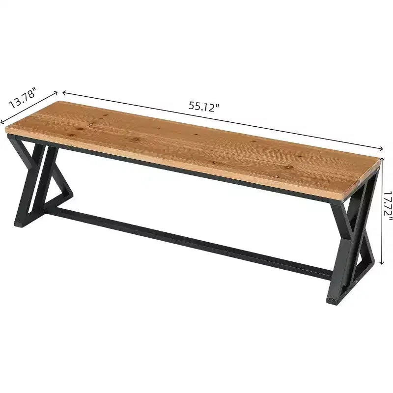 Panca da ingresso in legno massello da 55" con gambe in metallo – Seduta rustica industriale da interno