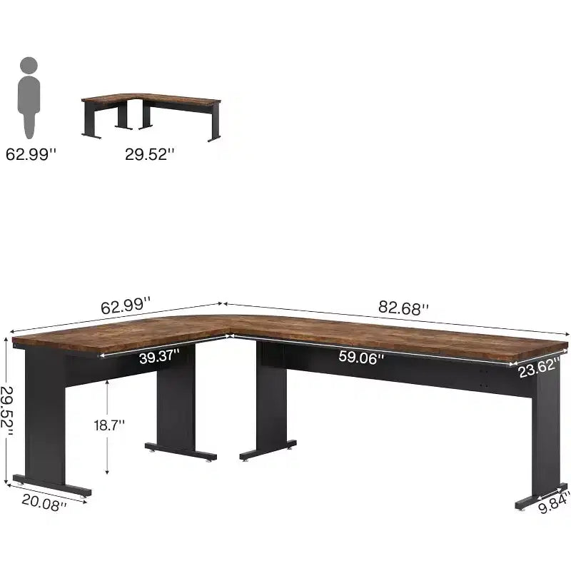 Scrivania a L reversibile da 83 pollici – Workstation angolare moderna per computer, Marrone