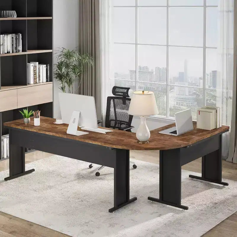 Scrivania a L reversibile da 83 pollici – Workstation angolare moderna per computer, Marrone