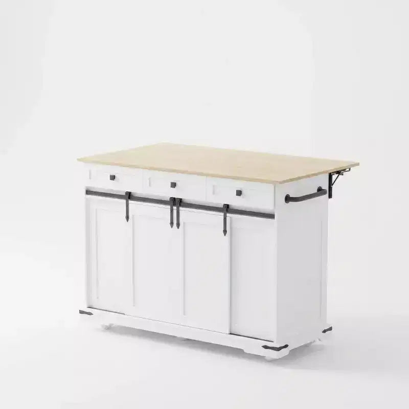 Grande isola da cucina mobile, carrello da cucina su ruote con ante a ribalta, vano per pattumiera, portapane, tavolo da isola da cucina per sala da pranzo