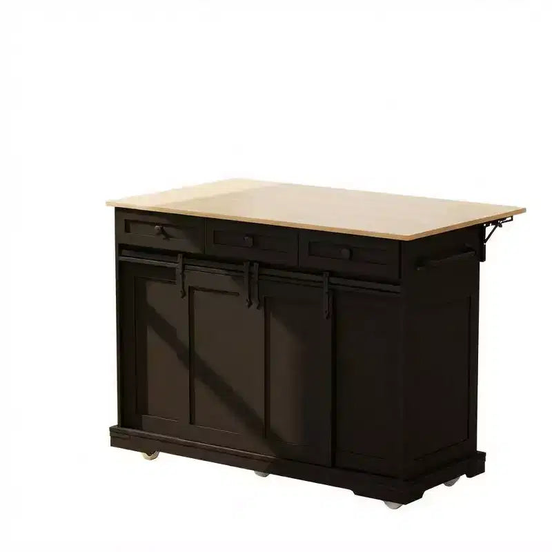 Grande isola da cucina mobile, carrello da cucina su ruote con ante a ribalta, vano per pattumiera, portapane, tavolo da isola da cucina per sala da pranzo