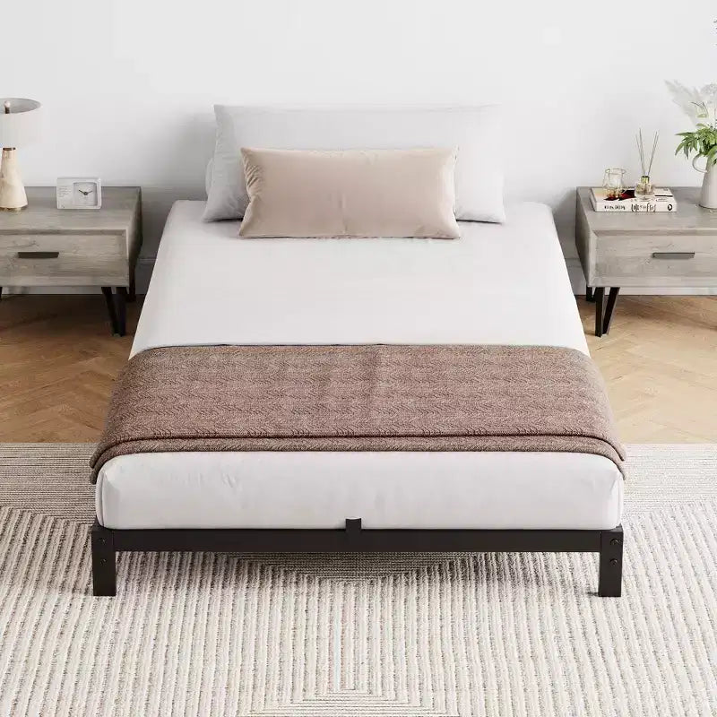 Heavy Duty 6 Inch Metal Bed Frame, 6 Non-Slip Supports, DIY Headboard Reserved Holes, Noise-Free Structure & Ample Under Bed Storage Space