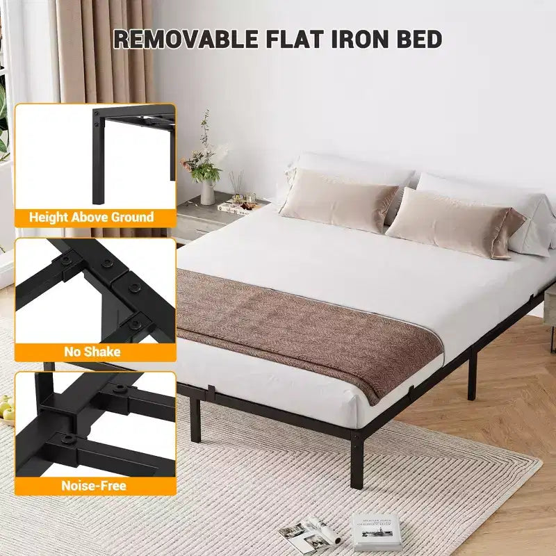 Telaio Letto in Metallo Rinforzato da 6 Pollici, 6 Supporti Antiscivolo, Fori Predisposti per Testiera Fai-da-te, Struttura Silenziosa e Ampio Spazio Contenitore Sotto il Letto