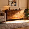 59 Modern Solid Wood Sideboard with Wave Relief & Iron Legs