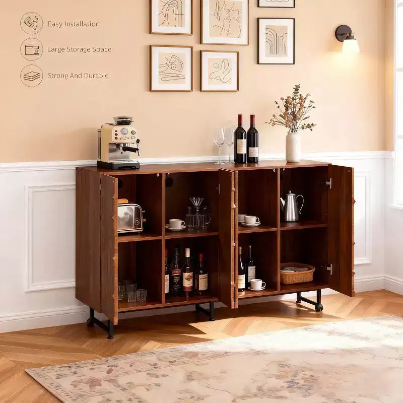 59 Modern credenza in legno massello con rilievo a onde e gambe in ferro