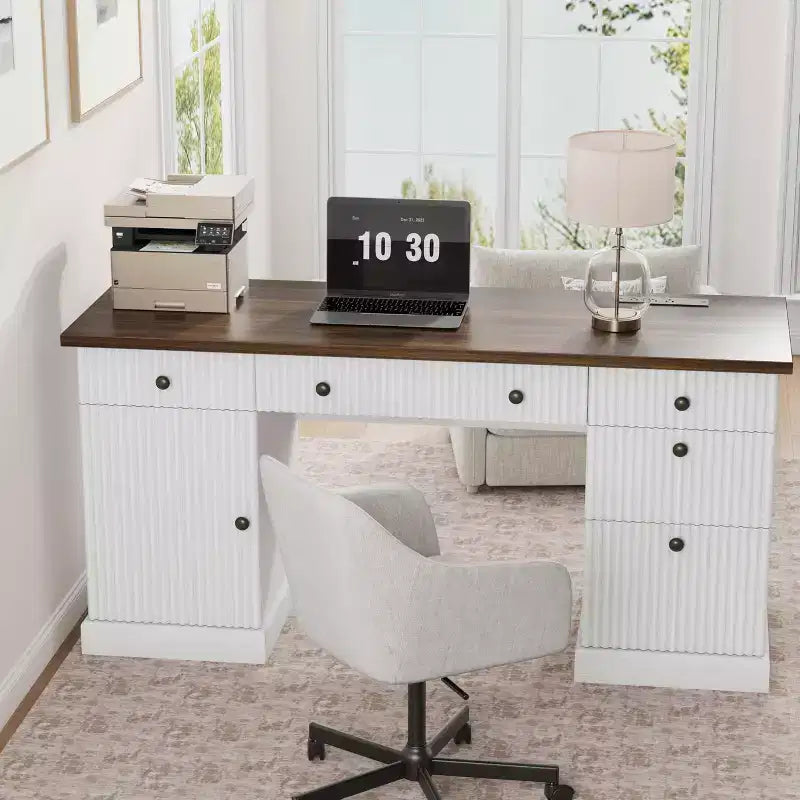 Toeletta con Specchio, 9 Luci LED Dimmerabili, Sgabello Imbottito e 2 Cassetti