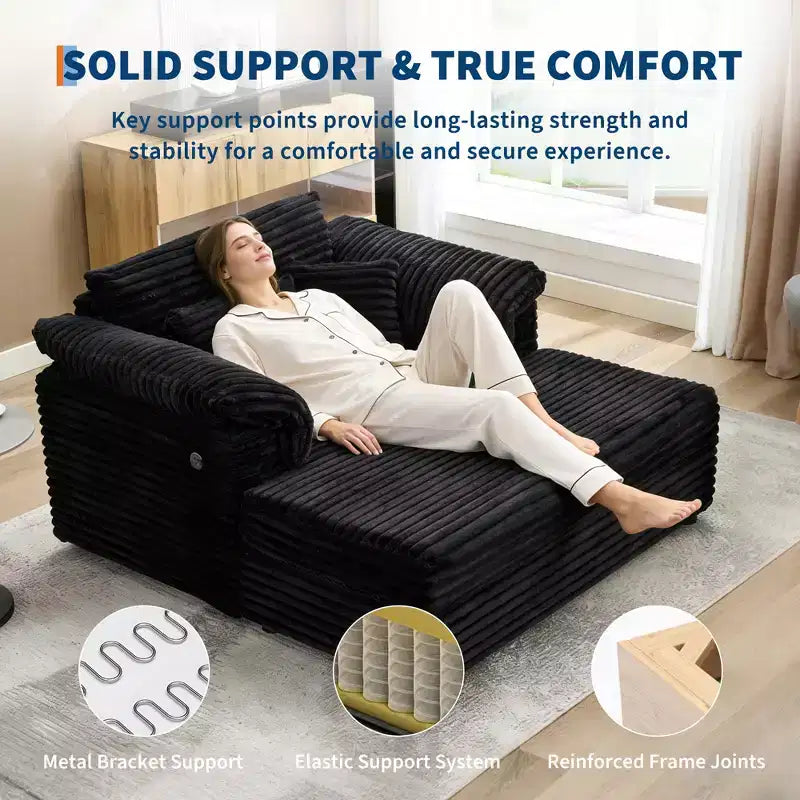 Sedia a Sdraio Oversize da Interno, Comodo Divano Lounge in Velluto a Coste, Cuscini Decorativi, Braccioli di Supporto, per Soggiorno, Sala Cinema, Camera da Letto