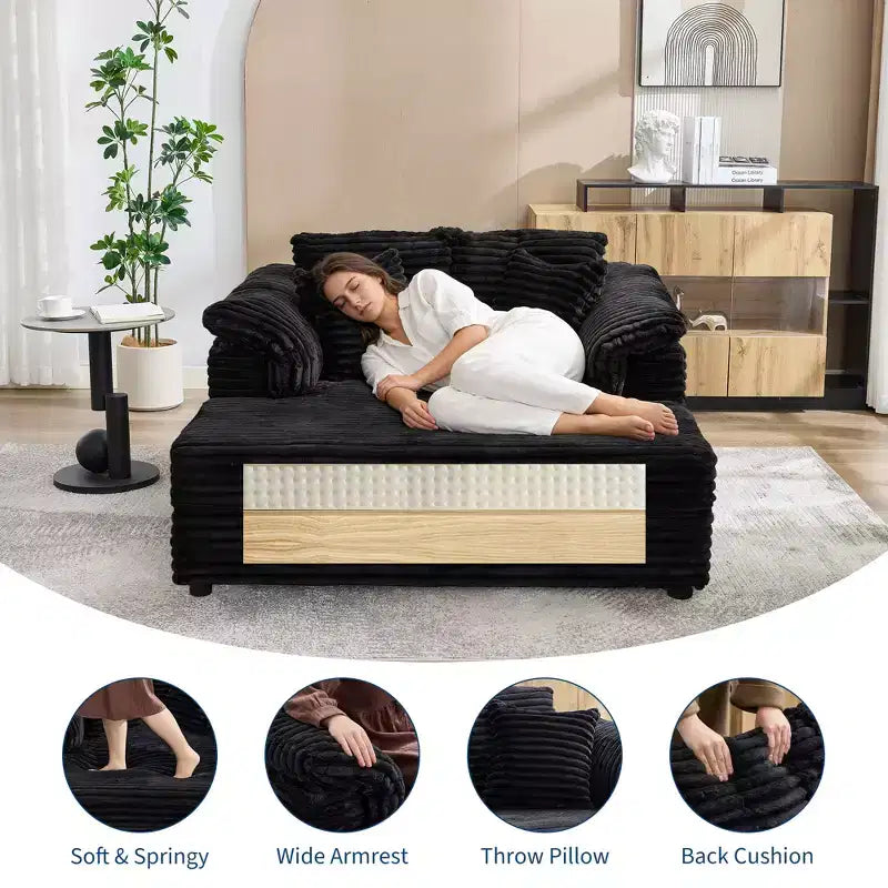 Sedia a Sdraio Oversize da Interno, Comodo Divano Lounge in Velluto a Coste, Cuscini Decorativi, Braccioli di Supporto, per Soggiorno, Sala Cinema, Camera da Letto