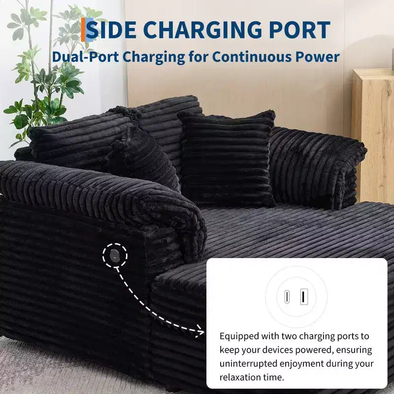Sedia a Sdraio Oversize da Interno, Comodo Divano Lounge in Velluto a Coste, Cuscini Decorativi, Braccioli di Supporto, per Soggiorno, Sala Cinema, Camera da Letto
