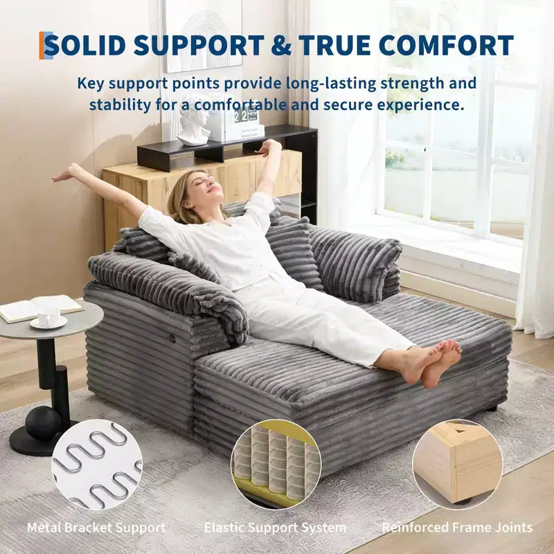 Sedia a Sdraio Oversize da Interno, Comodo Divano Lounge in Velluto a Coste, Cuscini Decorativi, Braccioli di Supporto, per Soggiorno, Sala Cinema, Camera da Letto