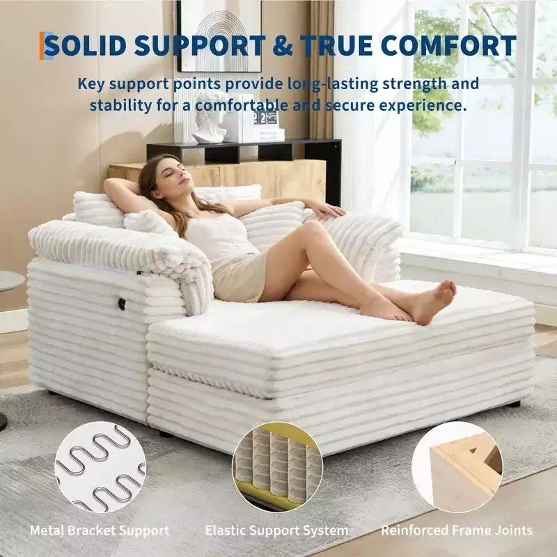 Sedia a Sdraio Oversize da Interno, Comodo Divano Lounge in Velluto a Coste, Cuscini Decorativi, Braccioli di Supporto, per Soggiorno, Sala Cinema, Camera da Letto