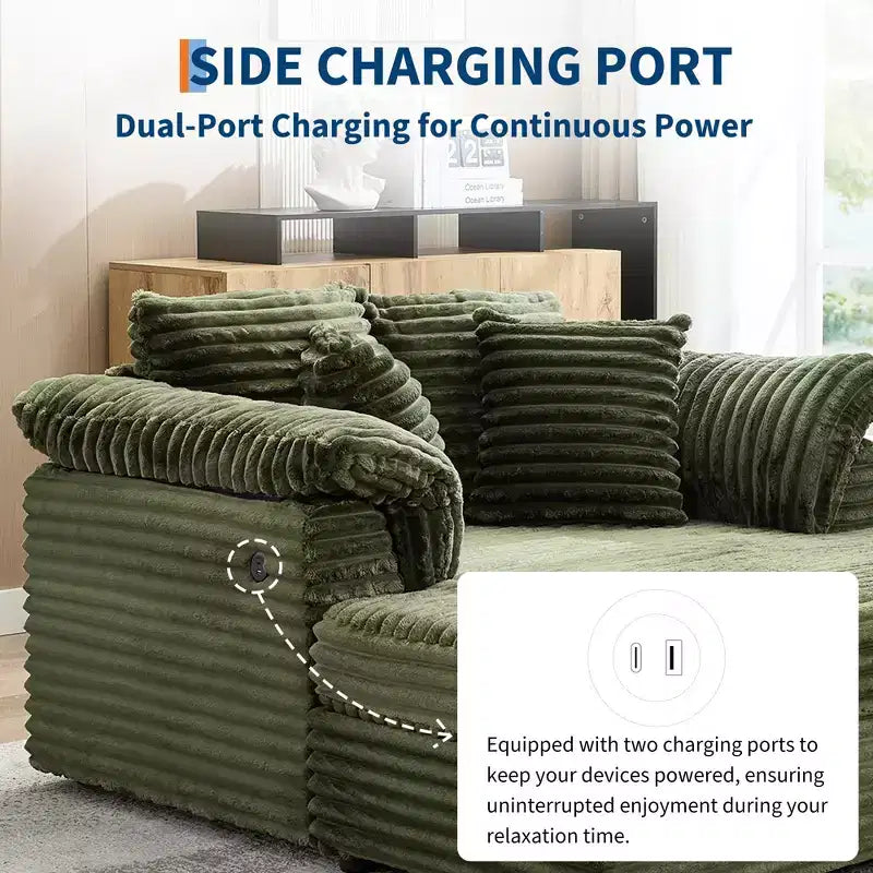 Sedia a Sdraio Oversize da Interno, Comodo Divano Lounge in Velluto a Coste, Cuscini Decorativi, Braccioli di Supporto, per Soggiorno, Sala Cinema, Camera da Letto
