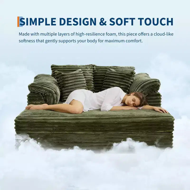 Sedia a Sdraio Oversize da Interno, Comodo Divano Lounge in Velluto a Coste, Cuscini Decorativi, Braccioli di Supporto, per Soggiorno, Sala Cinema, Camera da Letto