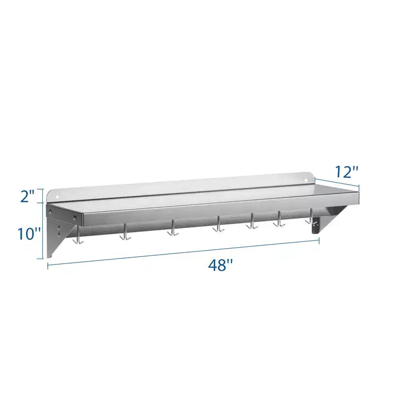 Mensola a Muro Flottante 48x12 con Paraspruzzi e Ganci per Cucina – Argento