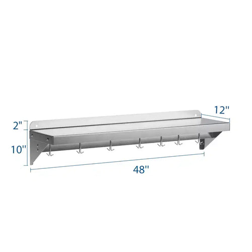 Mensola a Muro Flottante 48x12 con Paraspruzzi e Ganci per Cucina – Argento