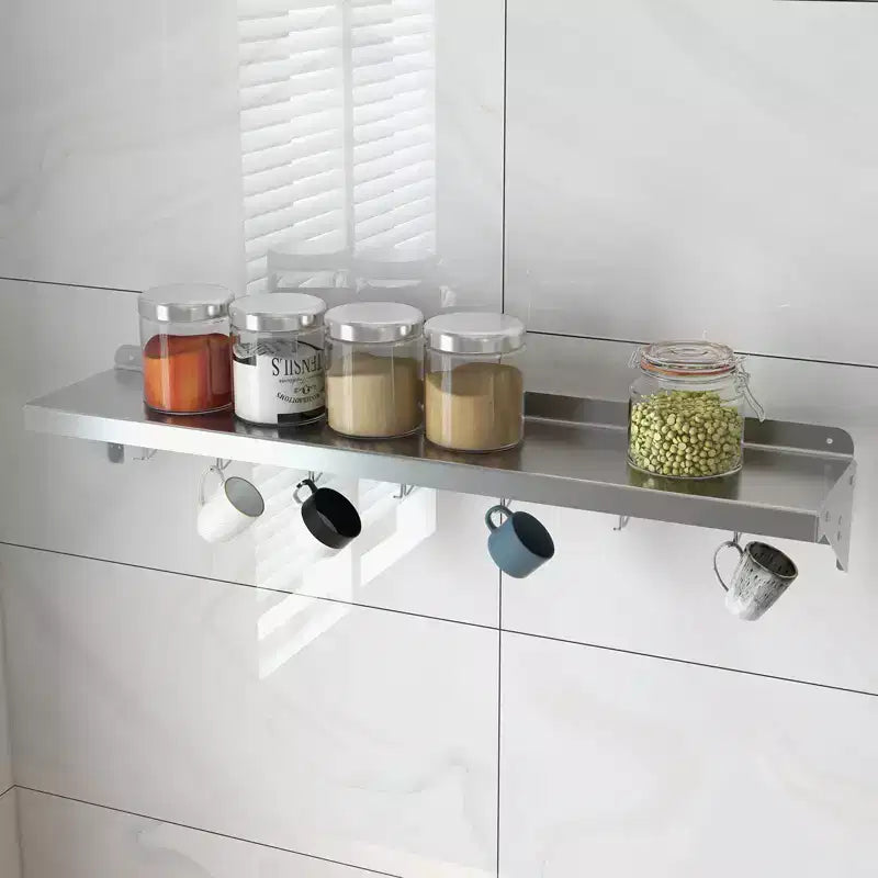 Mensola a Muro Flottante 48x12 con Paraspruzzi e Ganci per Cucina – Argento