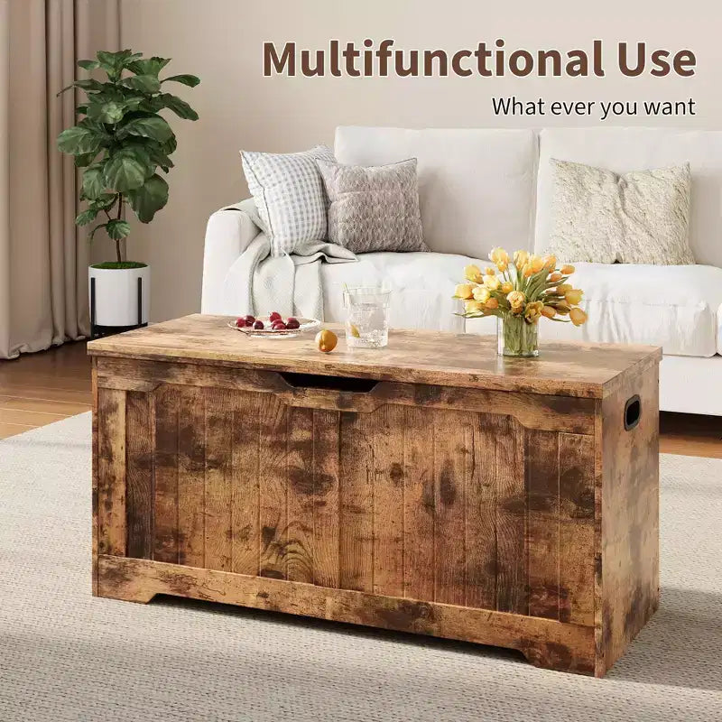 Panca Contenitore dal Design Rustico - Cassapanca con 2 Cerniere di Sicurezza, 40 x 100 x 48 cm, Ideale per Ingresso, Camera da Letto e Soggiorno