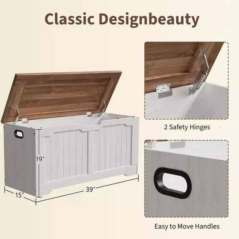 Panca Contenitore dal Design Rustico - Cassapanca con 2 Cerniere di Sicurezza, 40 x 100 x 48 cm, Ideale per Ingresso, Camera da Letto e Soggiorno