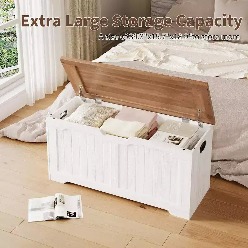 Panca Contenitore dal Design Rustico - Cassapanca con 2 Cerniere di Sicurezza, 40 x 100 x 48 cm, Ideale per Ingresso, Camera da Letto e Soggiorno