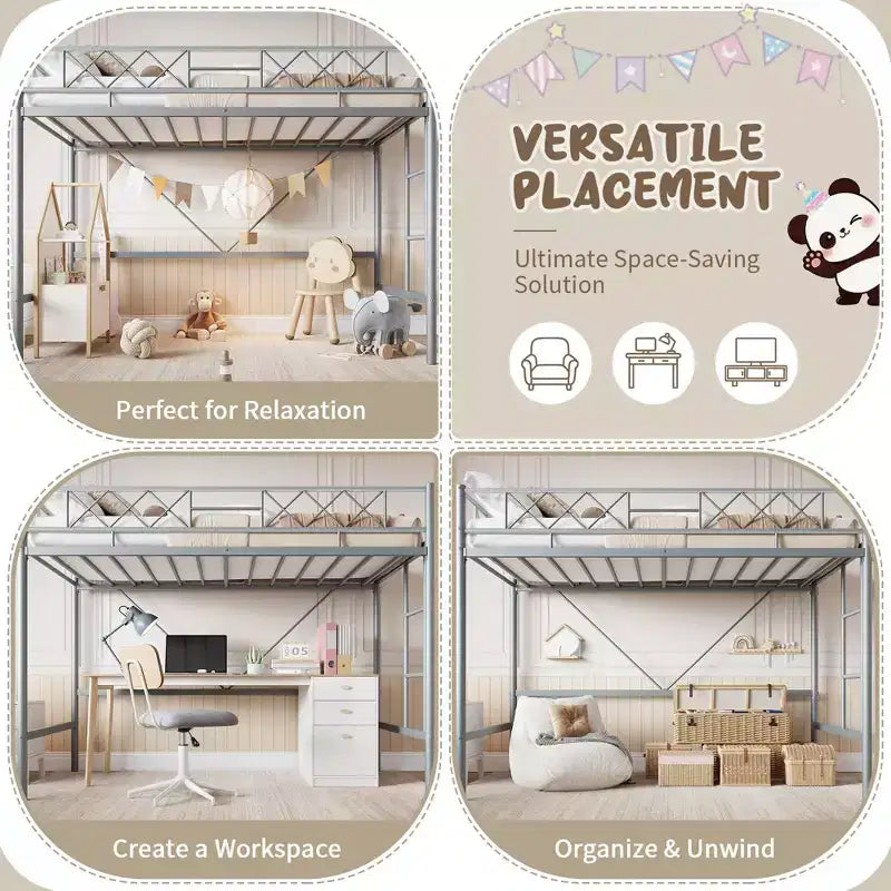 Letto a castello in metallo pesante, doppio su piazza e mezza, costruzione robusta e silenziosa con scaletta e sponde, design salvaspazio, non richiede la rete a molle