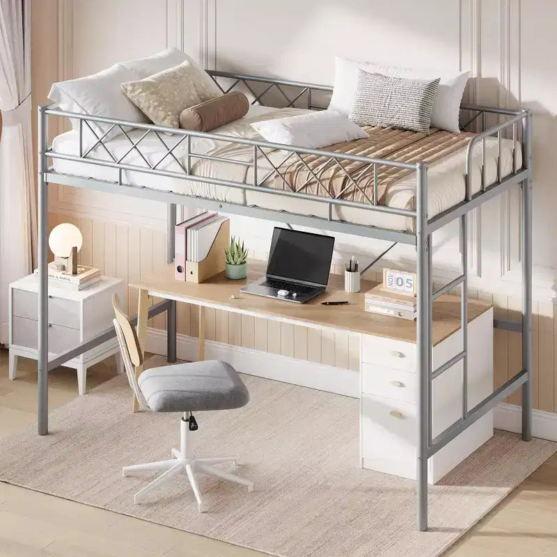 Twin Over Full Heavy Duty Metal Bunk Bed, Sturdy Quiet Construction with Ladder & Guardrails, Space-Saving Design, No Box Spring Required