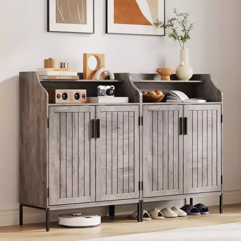 Scarpiera a 5 livelli con ante, scarpiera moderna in legno alta 41" con 3 ripiani regolabili per ingresso e corridoio