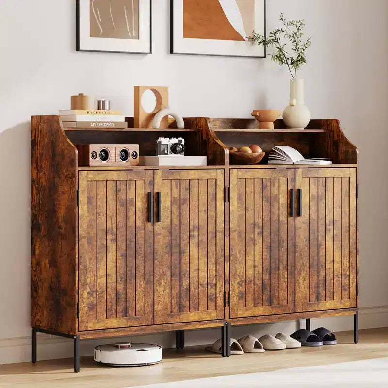 Scarpiera a 5 livelli con ante, scarpiera moderna in legno alta 41" con 3 ripiani regolabili per ingresso e corridoio