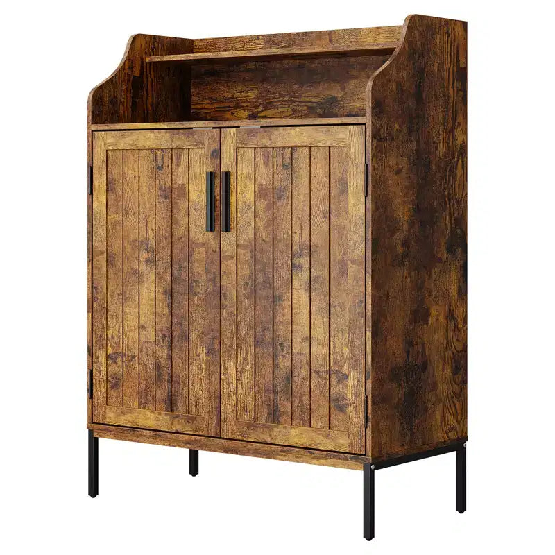 Scarpiera a 5 livelli con ante, scarpiera moderna in legno alta 41" con 3 ripiani regolabili per ingresso e corridoio