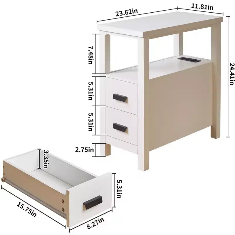 Realizzato per stile e funzionalità, questo tavolino da divano con stazione di ricarica, tavolini laterali con porte USB e prese, tavolino con 2 cassetti, piccolo.