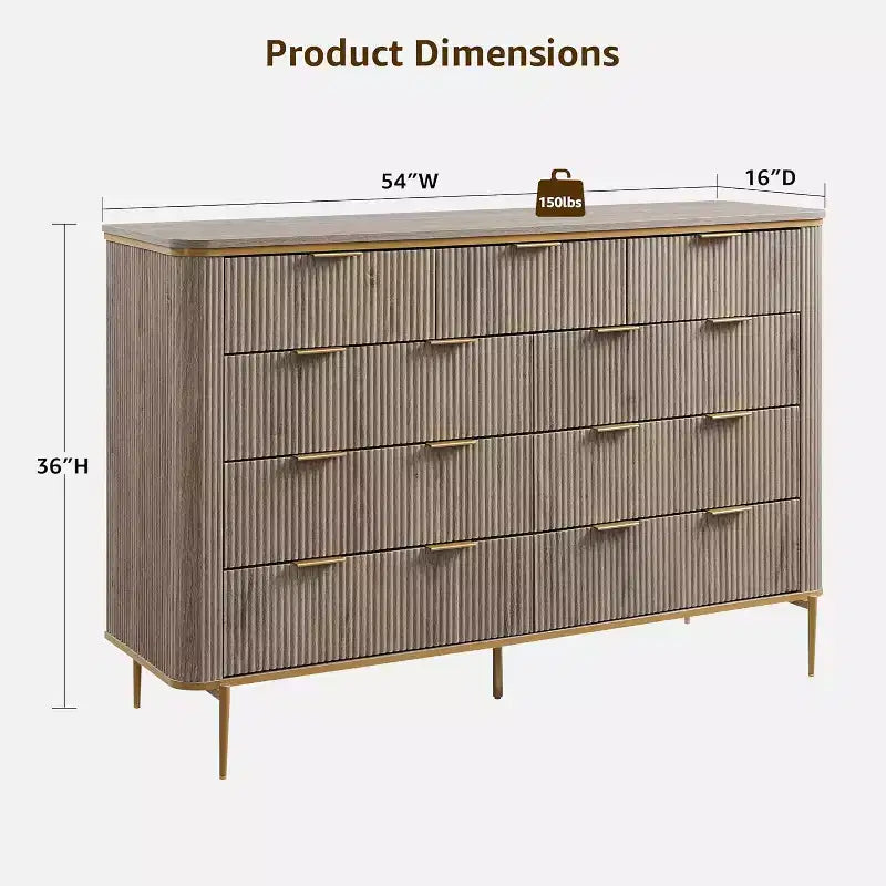 Cassettiera a 9 cassetti, comò in legno largo 137 cm con maniglie in metallo, cassettiera moderna per TV e organizer per camera da letto e soggiorno