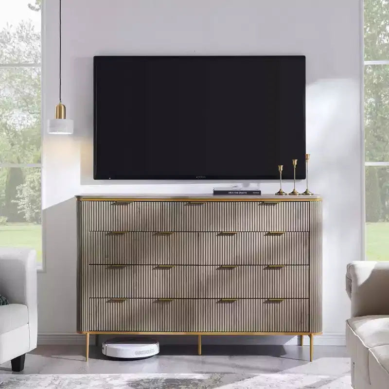 Cassettiera a 9 cassetti, comò in legno largo 137 cm con maniglie in metallo, cassettiera moderna per TV e organizer per camera da letto e soggiorno
