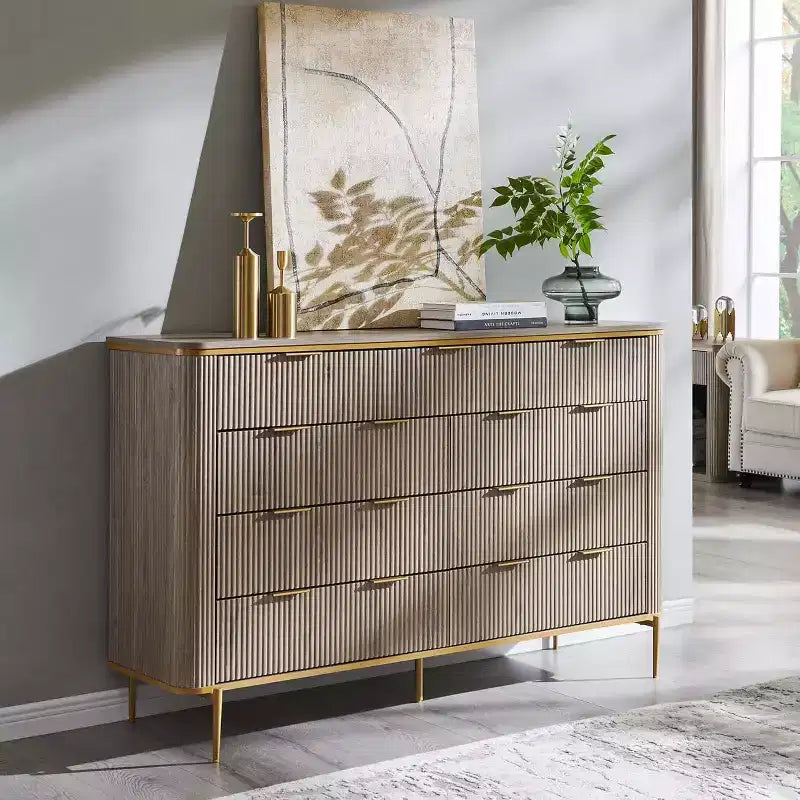 Cassettiera a 9 cassetti, comò in legno largo 137 cm con maniglie in metallo, cassettiera moderna per TV e organizer per camera da letto e soggiorno