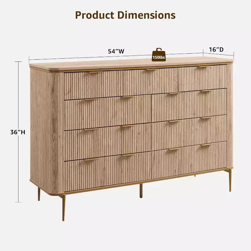 Cassettiera a 9 cassetti, comò in legno largo 137 cm con maniglie in metallo, cassettiera moderna per TV e organizer per camera da letto e soggiorno