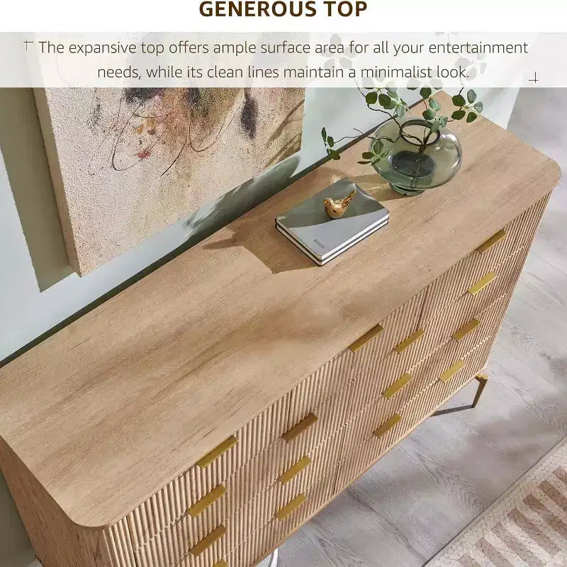 Cassettiera a 9 cassetti, comò in legno largo 137 cm con maniglie in metallo, cassettiera moderna per TV e organizer per camera da letto e soggiorno