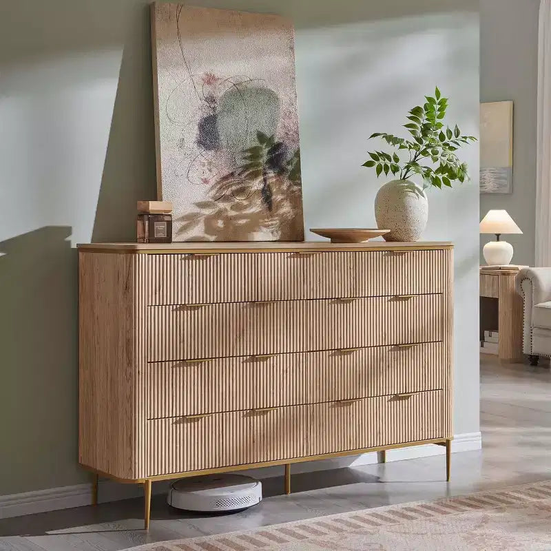 Cassettiera a 9 cassetti, comò in legno largo 137 cm con maniglie in metallo, cassettiera moderna per TV e organizer per camera da letto e soggiorno