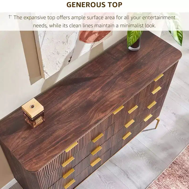 Cassettiera a 9 cassetti, comò in legno largo 137 cm con maniglie in metallo, cassettiera moderna per TV e organizer per camera da letto e soggiorno