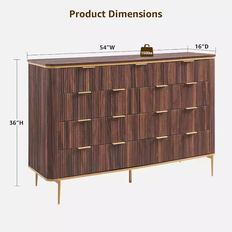 Cassettiera a 9 cassetti, comò in legno largo 137 cm con maniglie in metallo, cassettiera moderna per TV e organizer per camera da letto e soggiorno