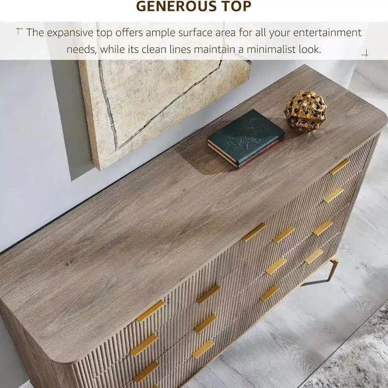 Cassettiera a 9 cassetti, comò in legno largo 137 cm con maniglie in metallo, cassettiera moderna per TV e organizer per camera da letto e soggiorno